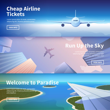 Web banner on the theme of travel by airplane