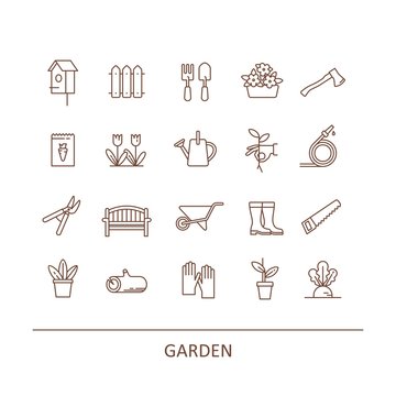 Gardening, farming and agriculture elements for info graphics, websites and print media. Vector line icons.