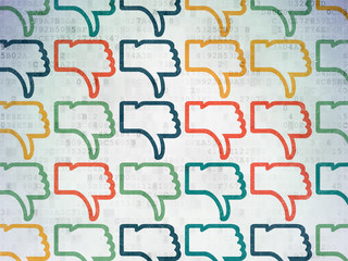 Social media concept: Thumb Down icons on Digital Paper background
