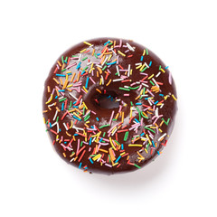 Chocolate donut with colorful decor