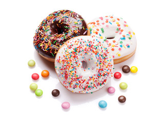 Donuts with colorful decor and candies