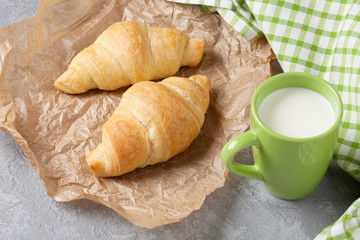 Fresh croissants and milk