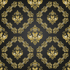 Oriental vector classic ornament. Seamless abstract black and golden background