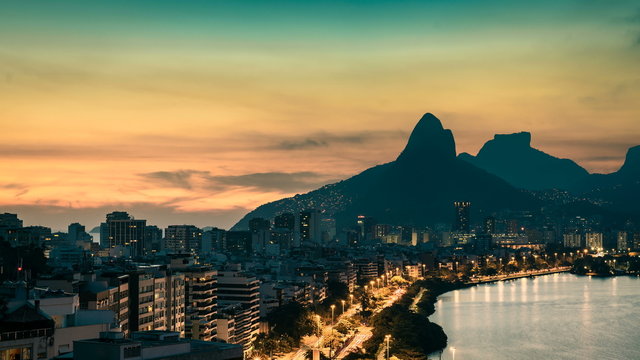 Sunset over Rio De Janeiro Mountains, Brazil. Timelapse