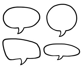 four speech bubble / cartoon vector and illustration, black and white, hand drawn, sketch style, isolated on white background.