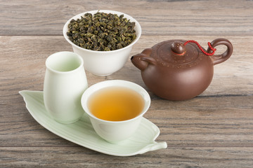 Tea set on table