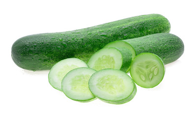 Wet cucumber isolated on white background.
