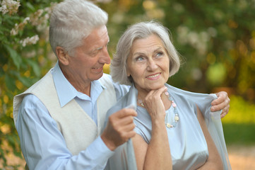 mature couple   in summer park
