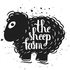 Hand drawn lettering typography poster the silhouette of a sheep isolated on a white background. Rural life. Farm sheep. Vector