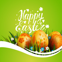 Template card with Easter eggs and flowers