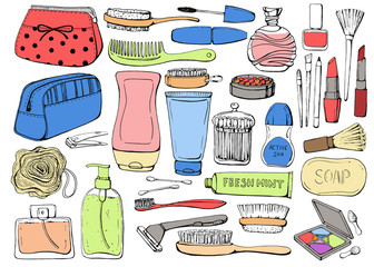 Cosmetics and shower accessories for skin