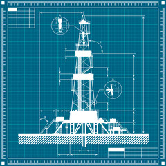 Blueprint of Oil rig silhouette