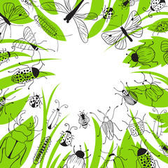 Nature vector background with bugs and butterflies