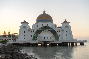 Fototapeta na wymiar Malacca Straits Floating Mosque During Sunrise