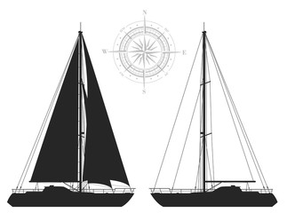 Yachts isolated on white background. 