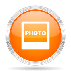 photo orange silver metallic metallic chrome web circle glossy icon