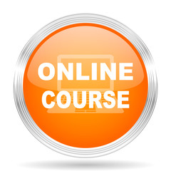 online course orange silver metallic metallic chrome web circle glossy icon