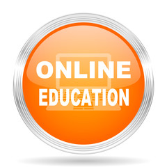 online education orange silver metallic metallic chrome web circle glossy icon