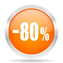 80 percent sale retail orange silver metallic metallic chrome web circle glossy icon