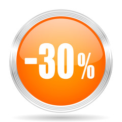 30 percent sale retail orange silver metallic metallic chrome web circle glossy icon
