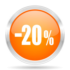 20 percent sale retail orange silver metallic metallic chrome web circle glossy icon