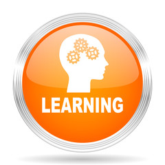 learning orange silver metallic metallic chrome web circle glossy icon