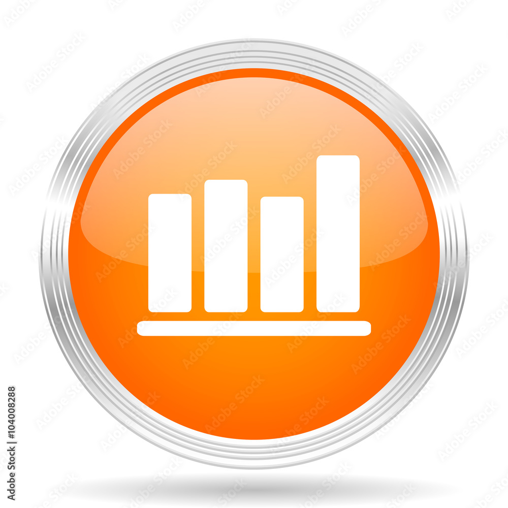 Poster bar chart orange silver metallic metallic chrome web circle glossy icon