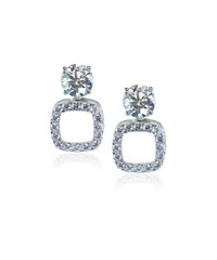 Diamond drop square earrings isolated on white