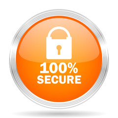 secure orange silver metallic metallic chrome web circle glossy icon