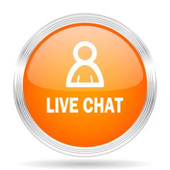 live chat orange silver metallic metallic chrome web circle glossy icon