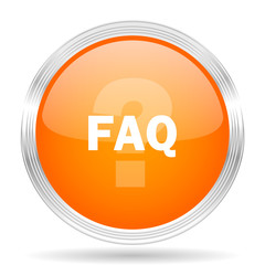 faq orange silver metallic metallic chrome web circle glossy icon
