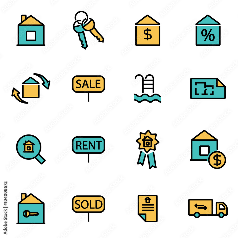 Wall mural trendy flat line icon pack for designers and developers. vector line real estate set, real estate ic