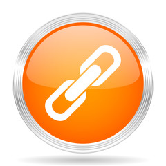 link orange silver metallic metallic chrome web circle glossy icon