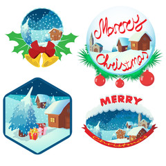 Christmas emblem set, cartoon style