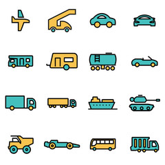 Trendy flat line icon pack for designers and developers. Vector line vehicles set, vehicles icon object, vehicles icon picture, vehicles icon image - stock vector