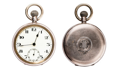 Fototapeta na wymiar Antique Pocket Watch Isolated on White (Clipping path)