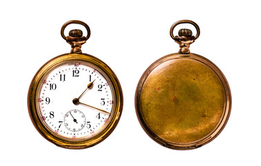Plakat Antique Pocket Watch Isolated on White (Clipping path)