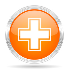 pharmacy orange silver metallic metallic chrome web circle glossy icon