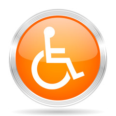 wheelchair orange silver metallic metallic chrome web circle glossy icon