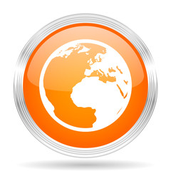 earth orange silver metallic metallic chrome web circle glossy icon