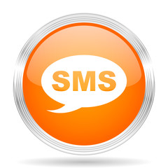 sms orange silver metallic metallic chrome web circle glossy icon