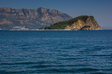  View of Sveti Nikola island at sunrise. Budva. Montenegro.