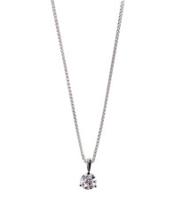 A beautiful diamond and white gold pendant dangles from a chain. Fine Jewelry necklace isolated on...