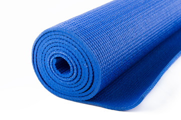 blue mat for fitness, yoga on a white background