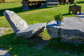 Stone chair and table for relaxation in the yard