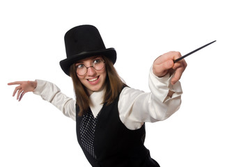 Woman magician isolated on the white
