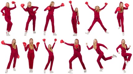 Woman boxer isolated on the white