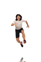 Young man doing sports isolated on the white