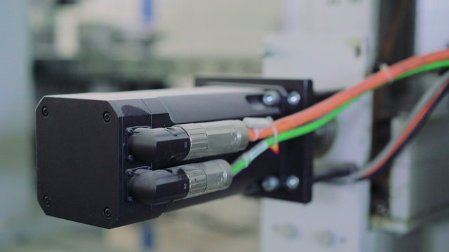 Close up of cables and connector on the window factory. 4K
