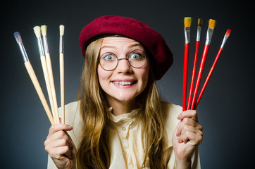 Funny artist working in the studio
